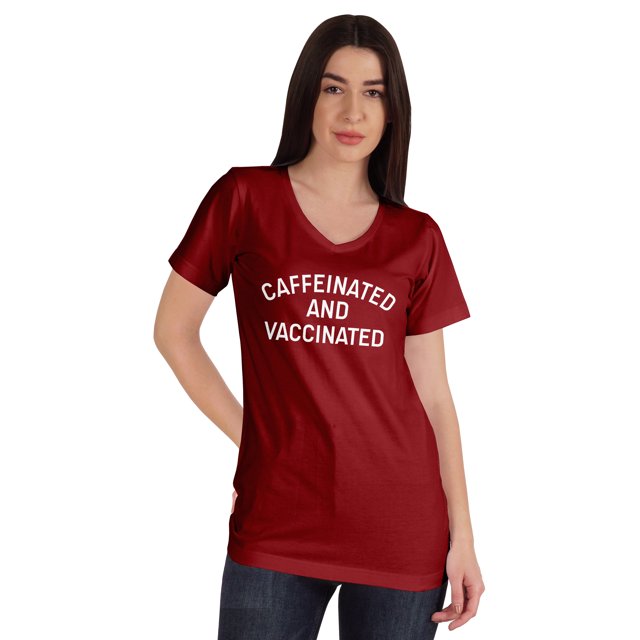 Inkmeso Caffeinated & Vaccinated Funny Pro-Vaccine V-Neck T-shirt For Womens