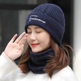 thumbnail image 2 of Gorro de invierno para mujer, gorro de lana gruesa con forro polar para jóvenes, gorro de mujer, gorro con protección para las orejas, conjunto de bufanda, gorro de punto para montar, 2 of 6