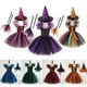 thumbnail image 2 of Disfraz de bruja de Halloween para niños y niñas, tutú de bruja, vestido hasta la rodilla con sombrero, escoba, vestido de carnaval, ropa de malla, 2 of 5