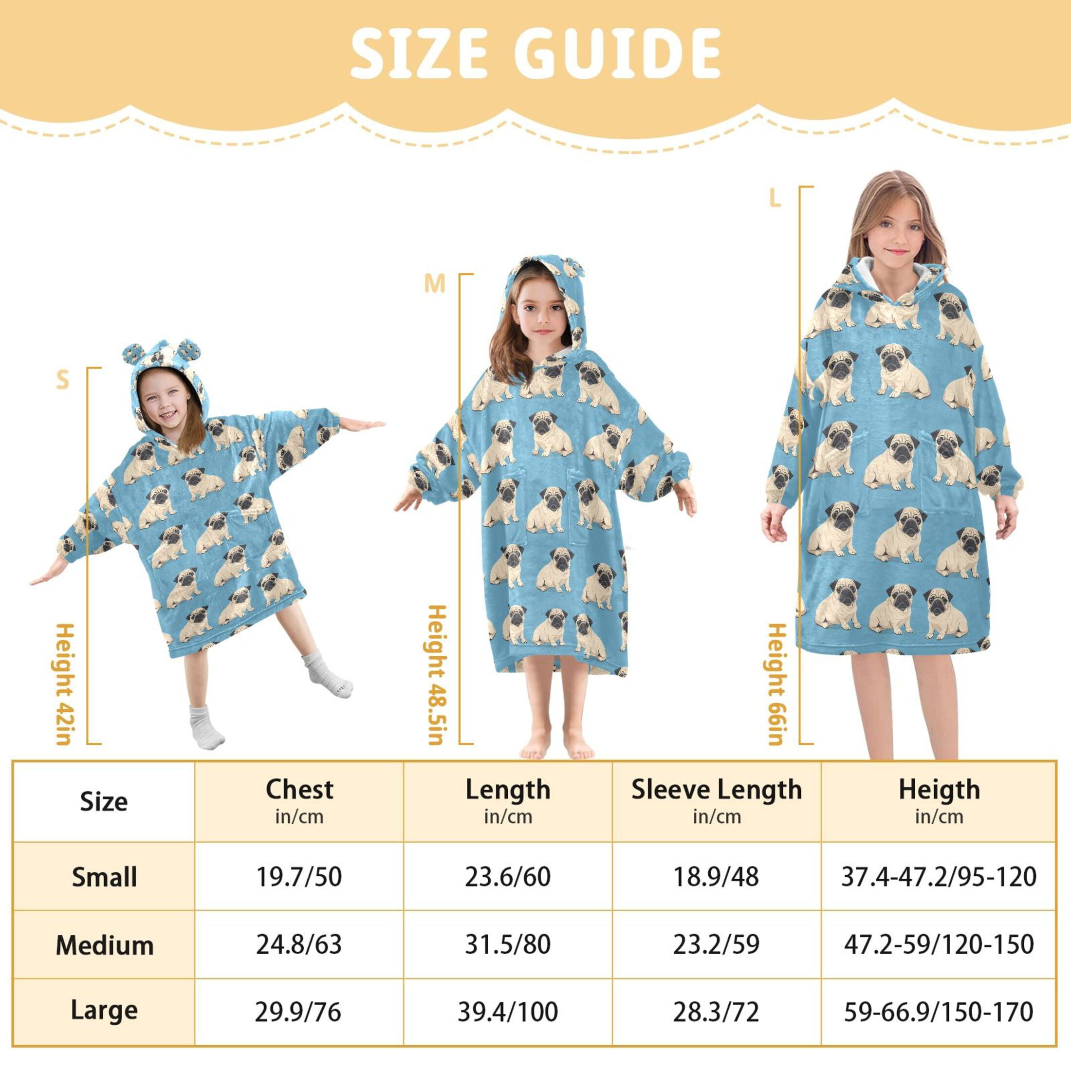 joogoo Blanket Hoodie for Cartoon Bulldog Oversize Sweatshirt 3-14 YR L