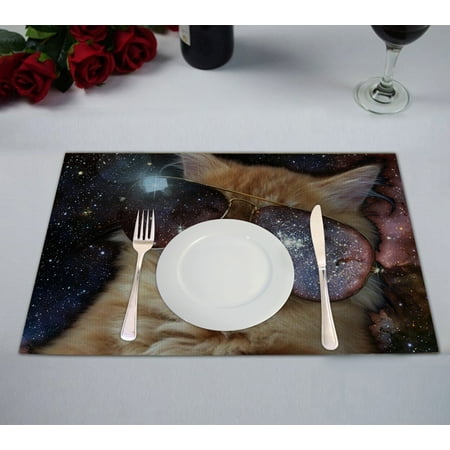 GCKG Star Galaxy Outer Space Cool Sunglass Cat Placemats 12x18 inches Set of 2