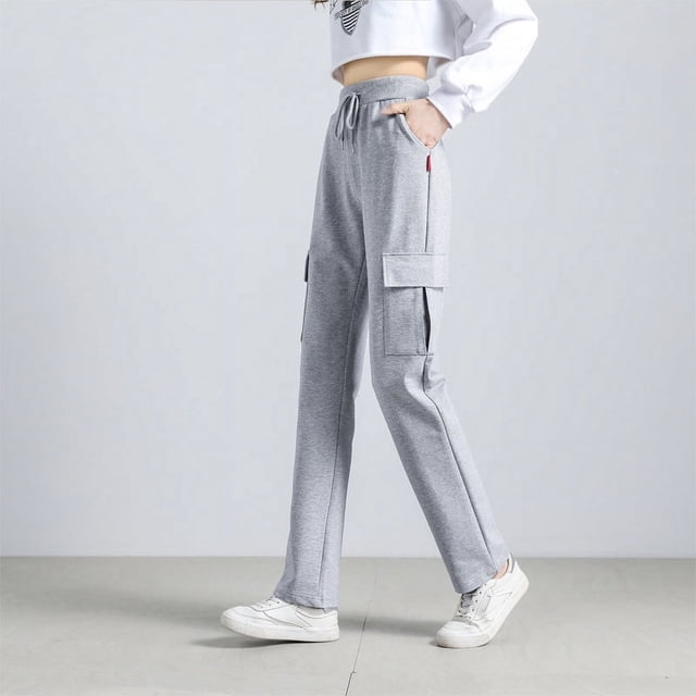 Pantalones deportivos negros ajustados de cintura alta para mujer, holgados, informales, de primavera
