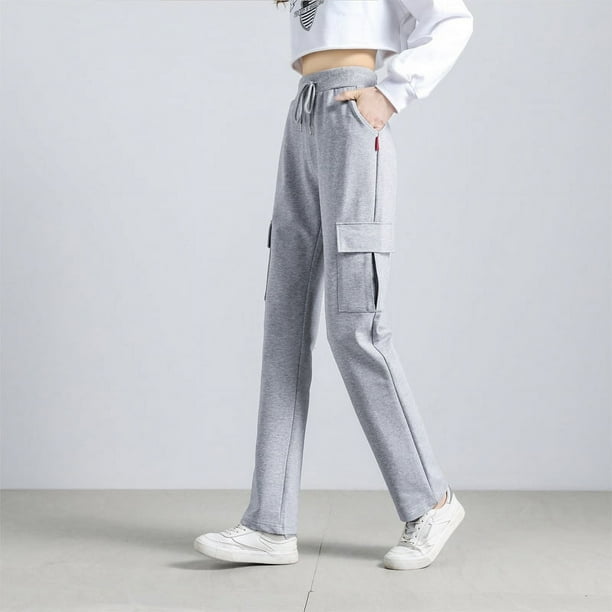 Pantalones deportivos negros ajustados de cintura alta para mujer, holgados, informales, de primavera
