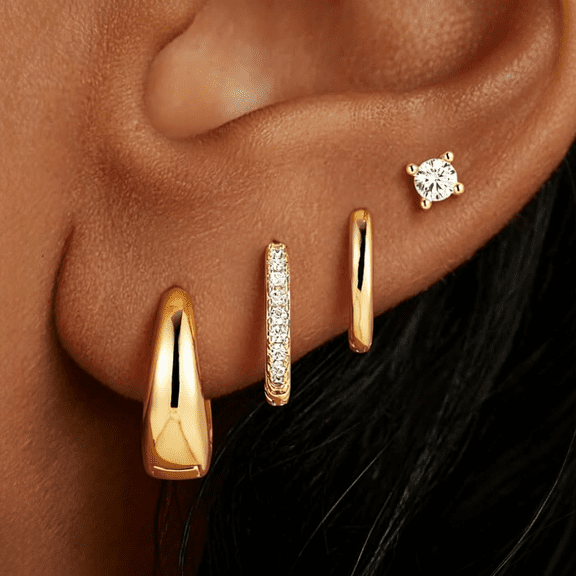 DESIGNICE 14K Gold Plated Huggie Hoop Earrings Set,Flat Back Earrings Hypoallergenic for Sensitive Ears,Dainty Gold Earring Stack for Multiple Piercings,Jewelry Gifts for Women