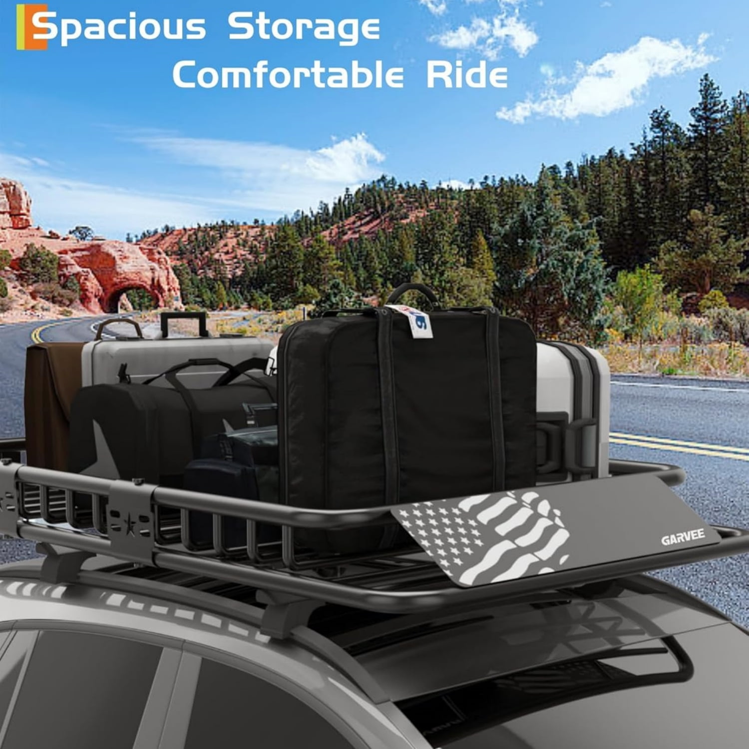 Garvee Roof Rack Carrier Basket 64" x 39" x 6", with Extension Luggage Holder, Black