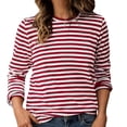 thumbnail image 3 of Luwomo Women Tshirt Crew Neck Long Sleeve Loose Knit Striped Regular Blouses, 3 of 6