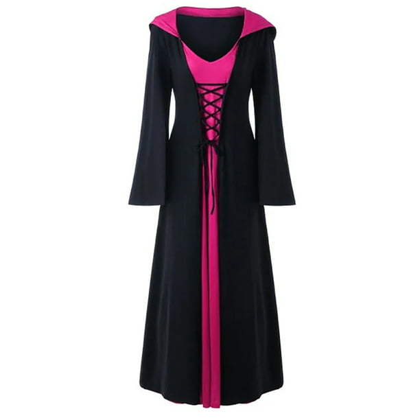 Women's Witch Hoodies Halloween Fancy Maxi Dress Gothic Cosplay Costume ...