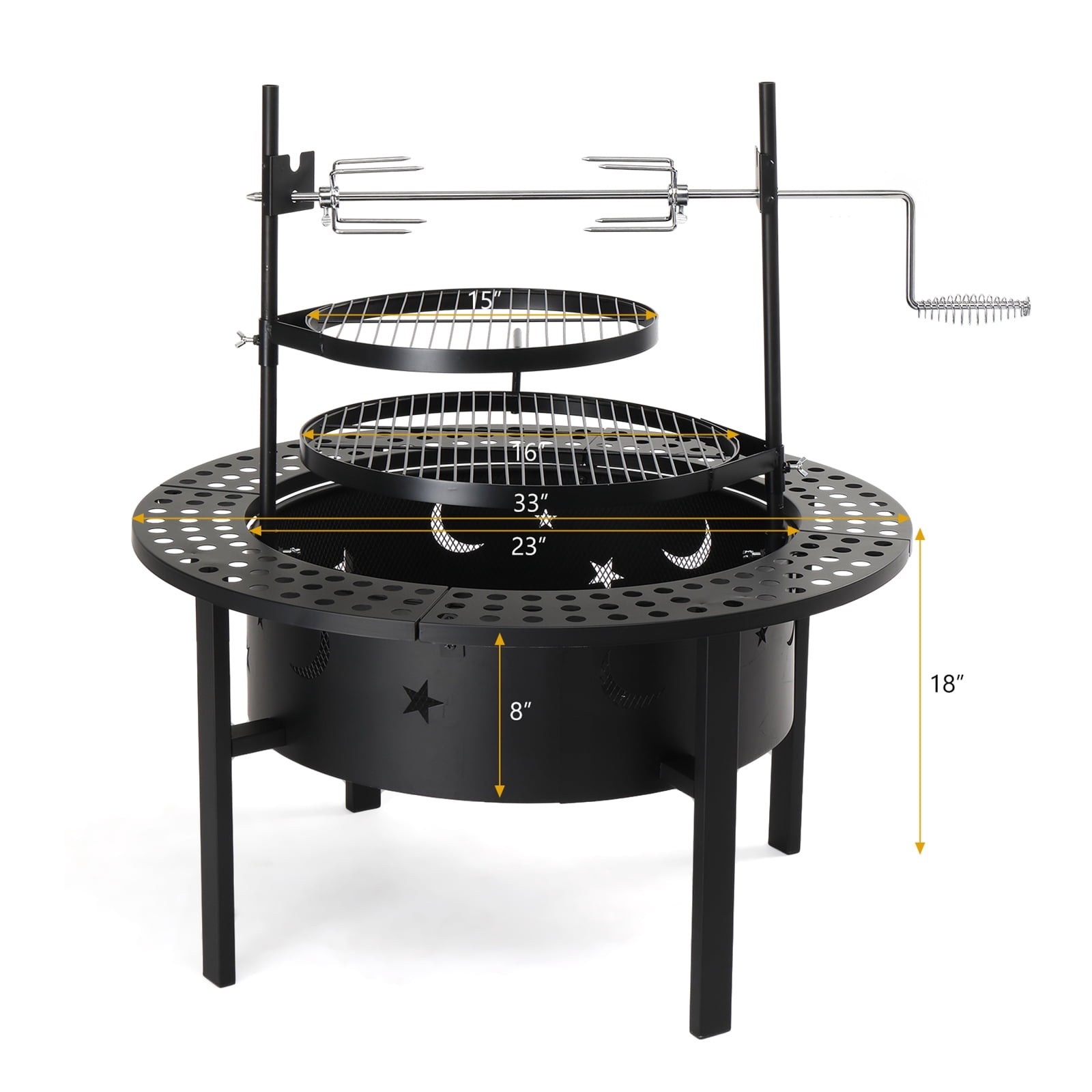 Ktaxon 35 Inch Fire Pit, Charcoal Swivel Grill with 2 Cooking Grates, Wood Burning Outdoor Fireplace for Camping Picnic Bonfire Backyard Patio