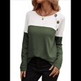 thumbnail image 3 of Camisetas de Punto Gofre para Mujer, Camisetas de Larga con Bloques de Color y Detalle de Botones, Túnicas Verde Oliva L, 3 of 10