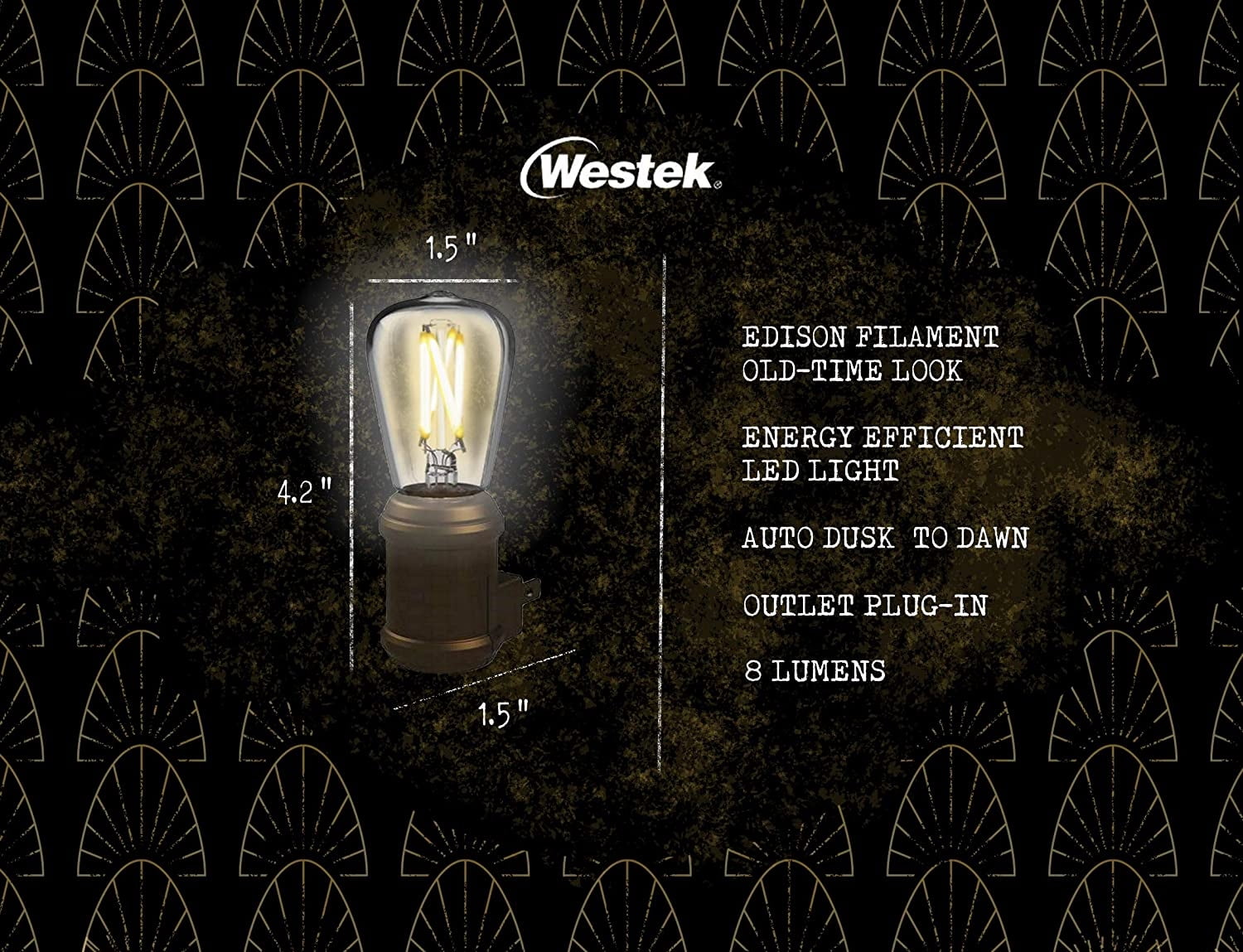 Westek Vintage Night Light by Amertac- Bronze LED Edison Night Light - Plug-in with Old-Fashioned Design - 8 Lumens