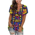 thumbnail image 3 of JTZGDY Western Shirts for Women Vintage African Dashiki Print Summer Short Sleeve Casual V Neck Contrast Color Ethnic T-Shirts Trendy Ladies Flowy Tunic Blouse Purple#03 S, 3 of 6
