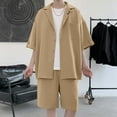 thumbnail image 2 of Akiihool Short Sets Mens Outfits Button Down Shirt and Shorts Set Summer Beach Tracksuit (Khaki,L), 2 of 5