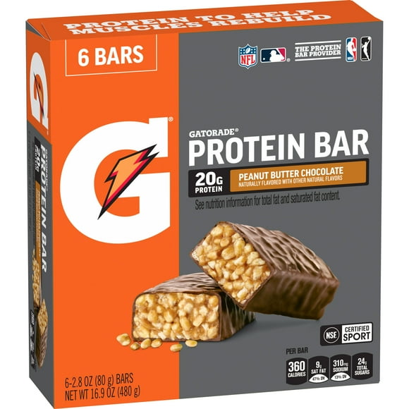 Gatorade Peanut Butter Chocolate Whey Protein Bars, 20g Protein, 6 Pack