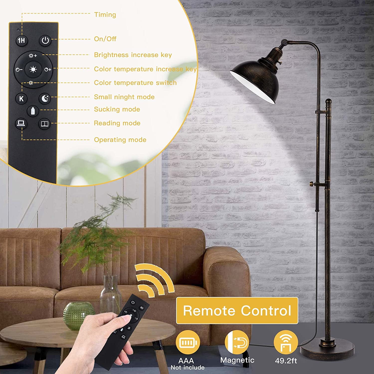 Tomshine LED Floor Lamp Remote Touching Control High Lumens, 50 OFF
