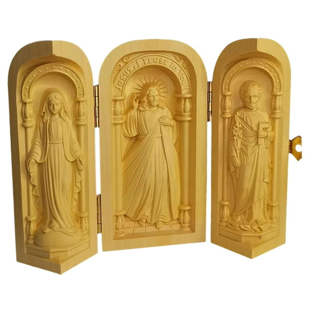 Tríptico sacramental católico de madera, caja plegable, adorno para el hogar, regalo religioso con imágenes de María, Jesús y .