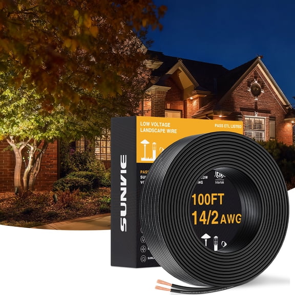 SUNVIE 100FT 14 Gauge Low Voltage Wire 14/2 for Landscape Lighting, Stranded Copper Direct Burial
