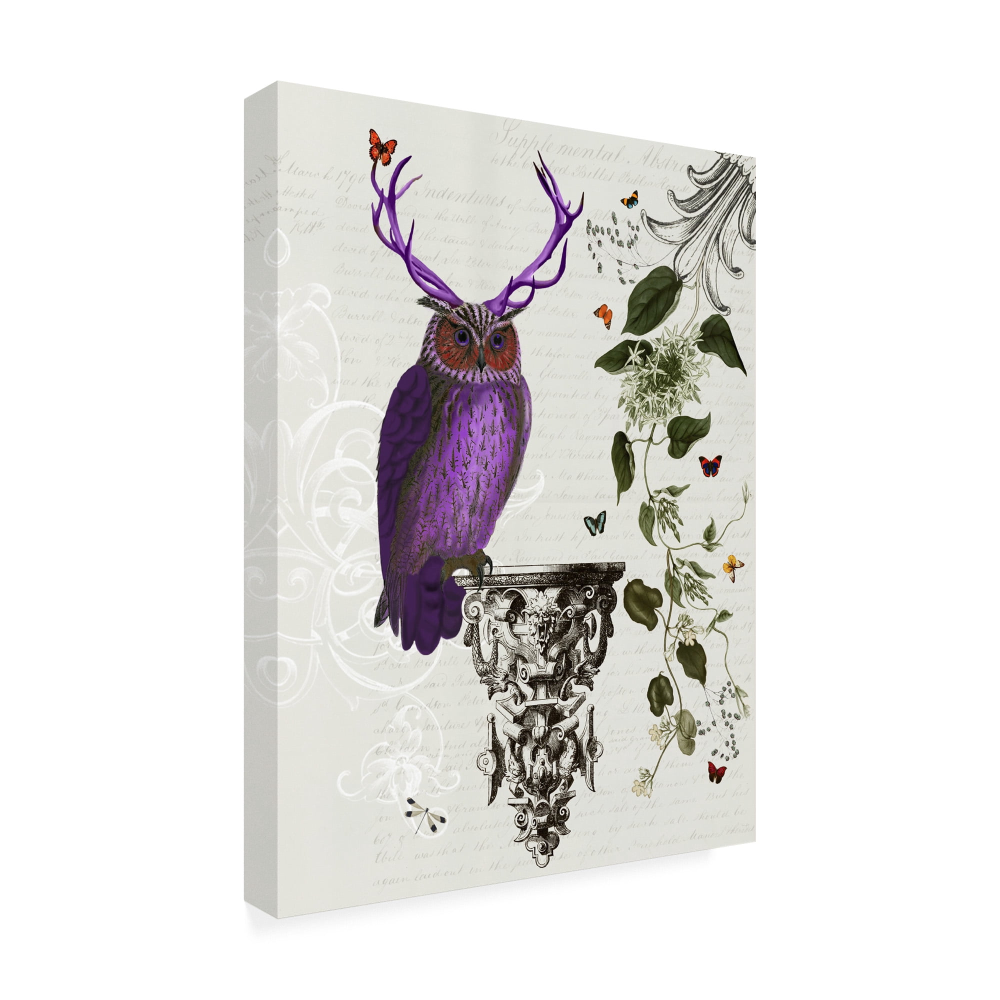 Trademark Fine Art 'Purple Owl With Antlers' Canvas Art by Fab Funky