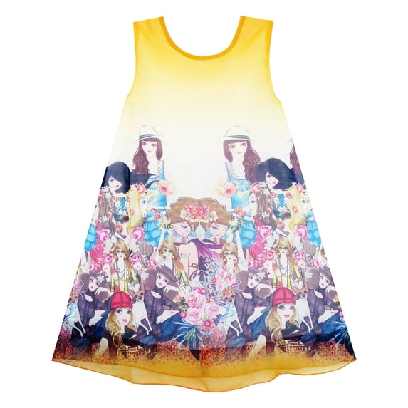 Girls Dress Tank Modern People Figure Print Pink 14