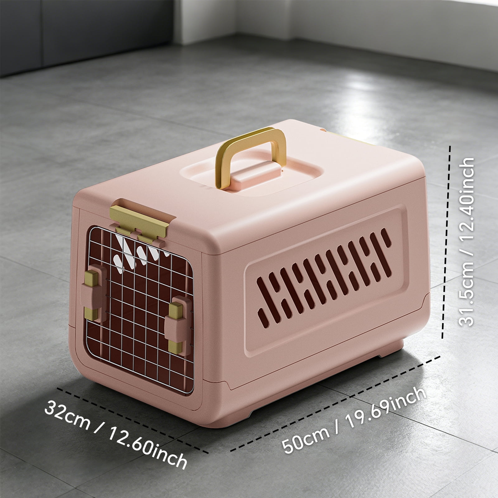 Pet Cat Carrier, Kennel Crate Airline Kitty Travel Cage Plastic Lightweight and Safe to Carry for Puppy Bunny Cats, Pink, 50*32*31.5cm