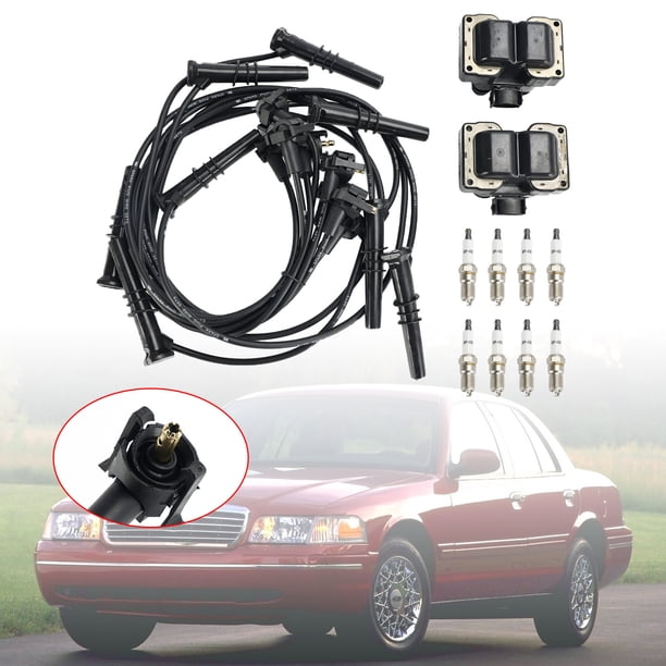 Paquete de 2 bobinas de encendido, 8 bujías y juego de cables FD487 SP432 para Ford Expedition
