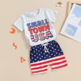 thumbnail image 3 of Okbabeha Kids Boys 4th of july Shorts Set,Short Sleeve Stars Stripes Print Shirt+Elastic Waist Shorts fourth of July Outfit, 3 of 7
