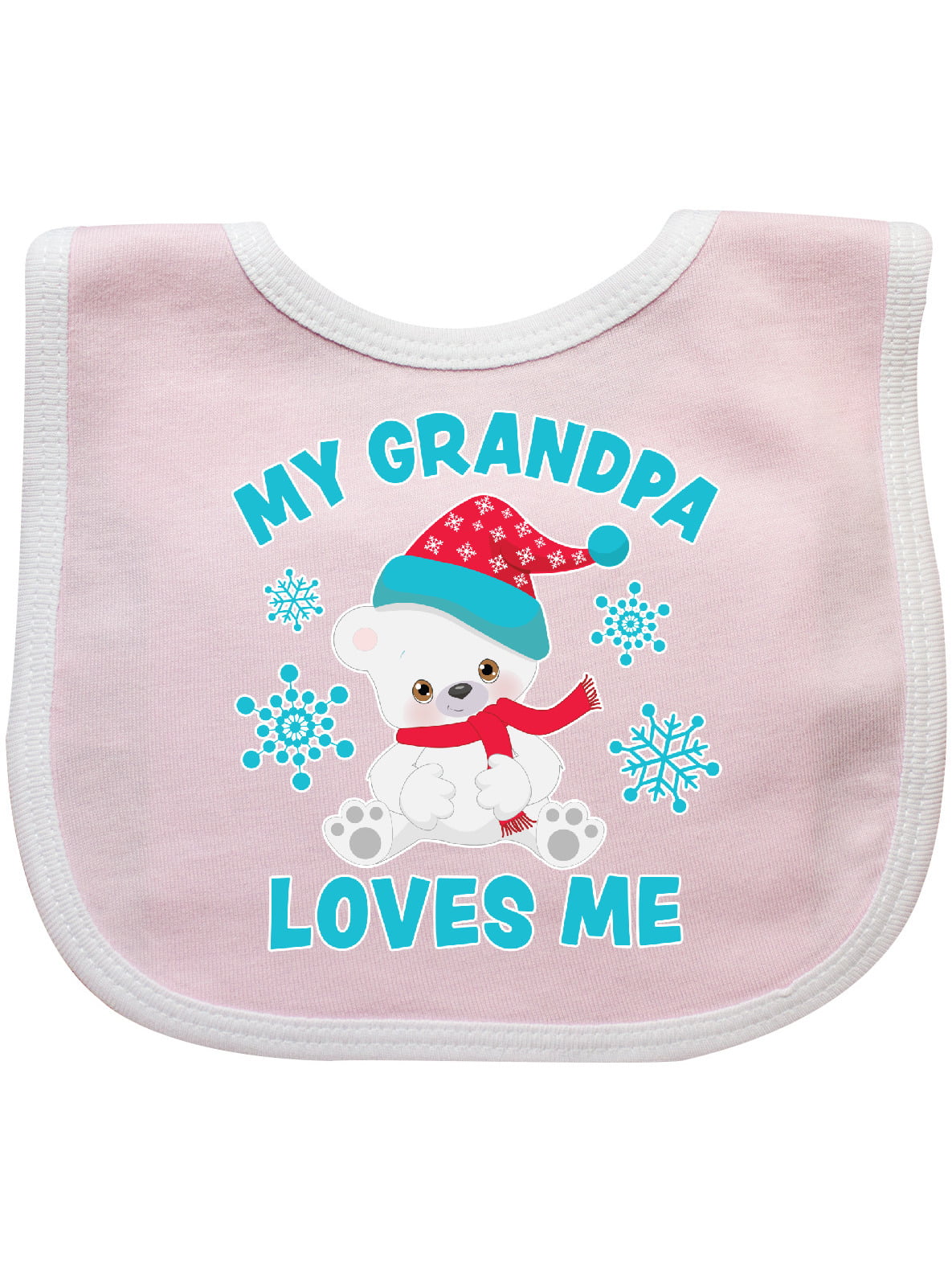 Polar Bear My Grandpa Loves Me in Santa Hat with Snowflakes Baby Bib ...