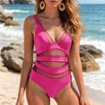 thumbnail image 2 of idosla Women's Tummy Control Swimsuits Mesh Sexy One Piece Bathing Suits Slimming V Neck Swimwear (Hot Pink, XL), 2 of 9