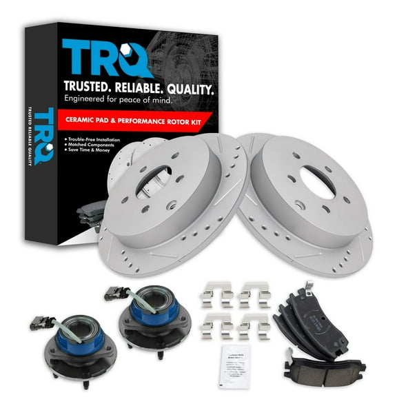 TRQ Rear Wheel Hub Ceramic Brake Pad Performance Rotor Kit Fits Select Buick Chevy