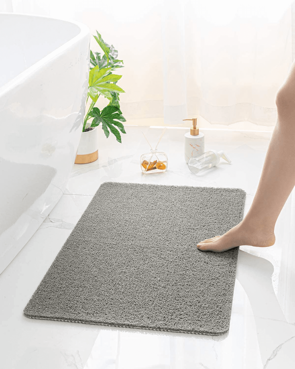 LuxStep Shower Mat Bathtub Mat,24x16 inch, Non-Slip Bath Mat with Drain,  Quick Drying PVC Loofah Bathmat for Tub,Shower,Bathroom (Phthalate  Free,Grey)