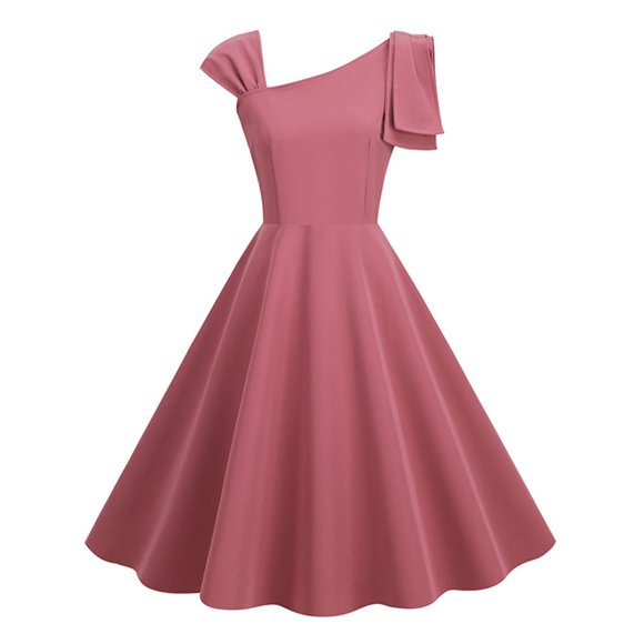 Gspmoly Women Dresses, Women'S Solid Color Slant Shoulder Dress Vintage Style Waisted Dresses Work Dresses for Women Deals of The Day