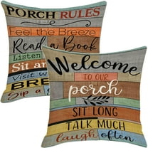 Decorative Outdoor Pillow Covers Porch Rules Sign Farmhouse Throw Pillow Covers, Square Linen Patio Cushion Cases for Couch Bench Seat Chair Car 18x18 Inch