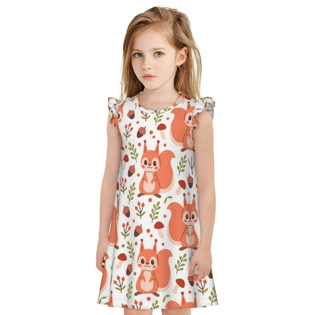 Vsdgher Écureuil et pour Filles Chemises de Nuit Manches Courtes à Volants Robe de Nuit Pyjama pour Fête Pyjama-TTG