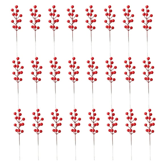 24 Pack 8 Inch Christmas Faux Picks Winter Berry Sprigs, Artificial Red Berries Stems Ornaments for Christmas Tree DIY Crafts Wreath Garland Decor