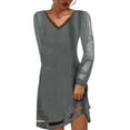thumbnail image 2 of 50 % de Rabais! Robes de Bal pour Femmes 2024, Robe Décontractée Unie en Maille à Manches Longues et Col en V pour Femmes Gris TG, 2 of 6
