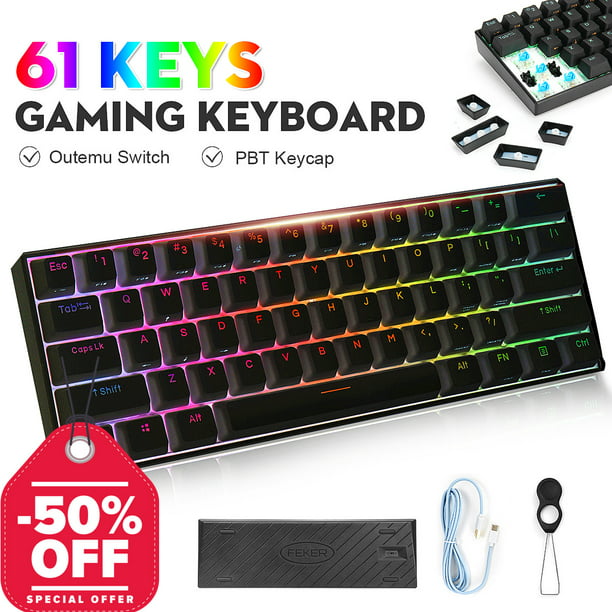 جواز سفر حرف جر بوضوح  FEKER 60% Mechanical Gaming Keyboard Mini Portable with Rainbow RGB Backlit  Full Anti-Ghosting 61 Key Ergonomic Wired Bluetooth 5.0 for Typist Laptop PC  Mac Gamer (Outemu Switch, Black) - Walmart.com