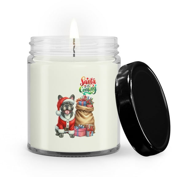 Santa is Coming French Bulldog Merry Christmas Xmas Noel Truck Tree Soy Wax Candle Dog Lover Gifts 9oz White Birch & Black Pepper Candle - 02023