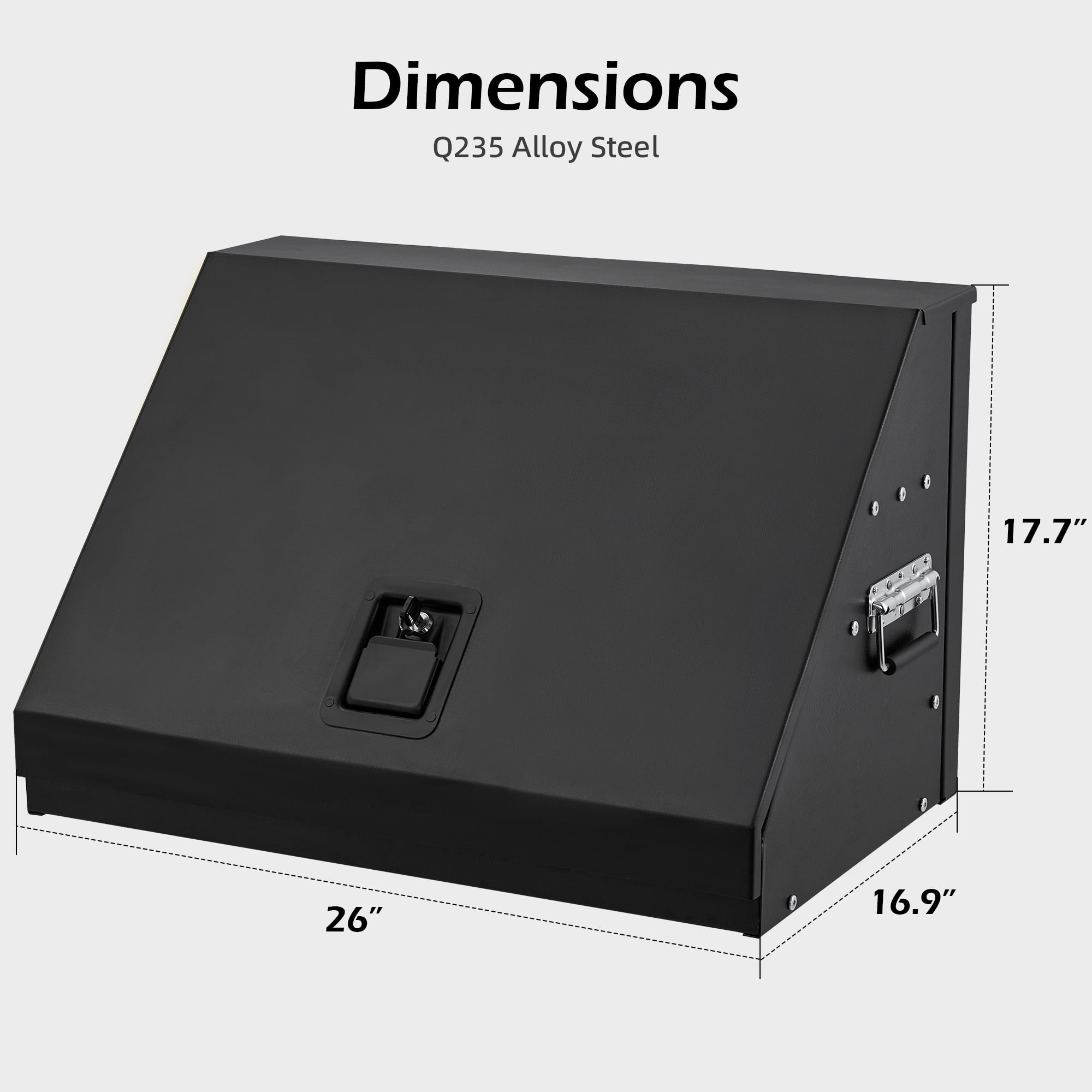 HOMREST 26in Portable Triangle Toolbox, Heavy Duty Steel Tool Box,Truck Toolbox with Weather-Resistant Finish, Lockable Latches & Carry Handle for Garage and Workshop(BLACK)