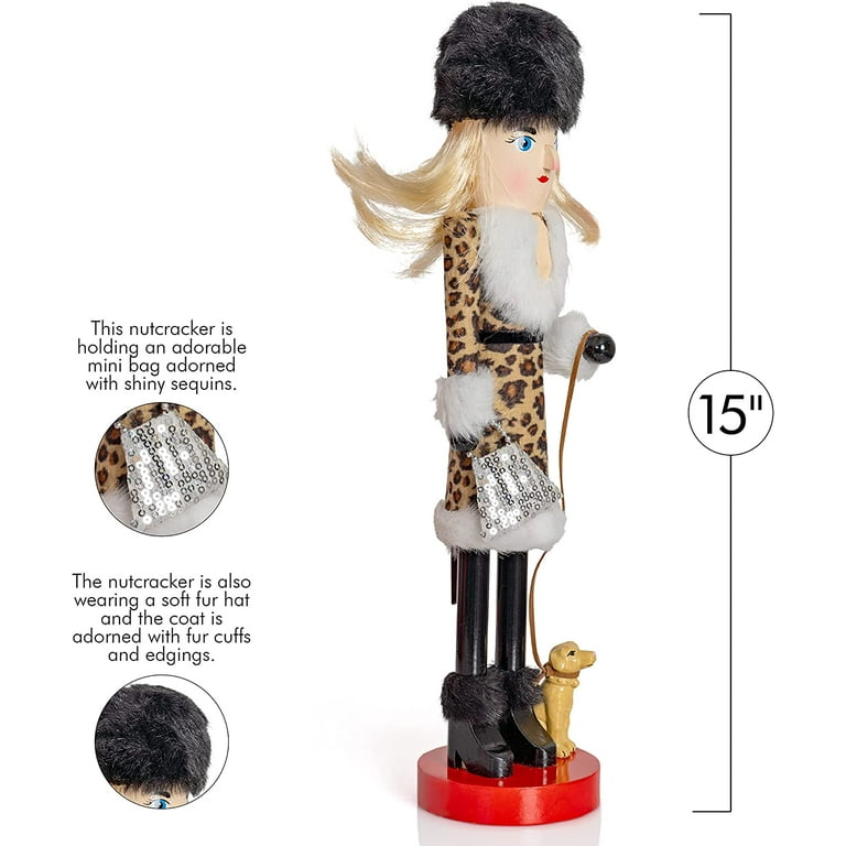 Ornativity Shopping Lady Christmas Nutcracker Brown Wooden Glitter