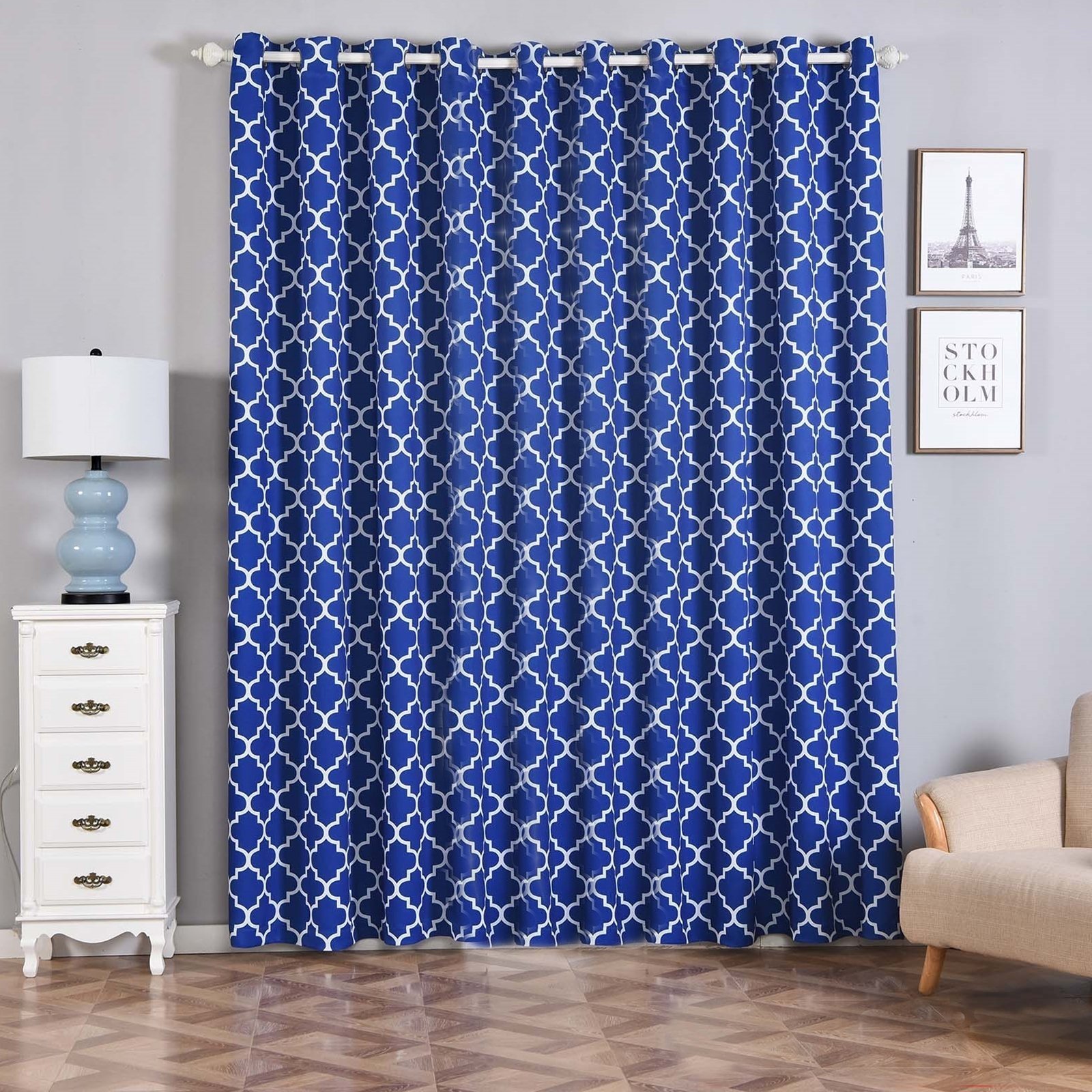Trellis Curtain Panels 2 Packs Royal Blue & White Trellis Curtains