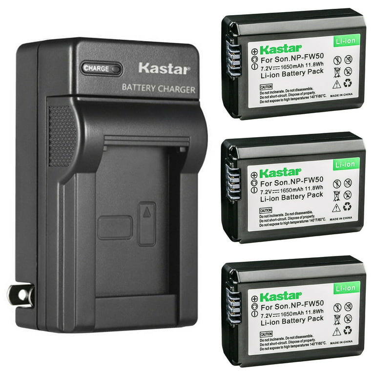 Kastar 3-Pack NP-FW50 Battery and AC Wall Charger Replacement for