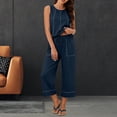 thumbnail image 4 of Mifsaly Two Piece Vacation Sets for Women Tank Top and Wide Leg Capri Pants with Pockets Contrast Seam Summer Casual Matching Outfits Navy,XL, 4 of 9