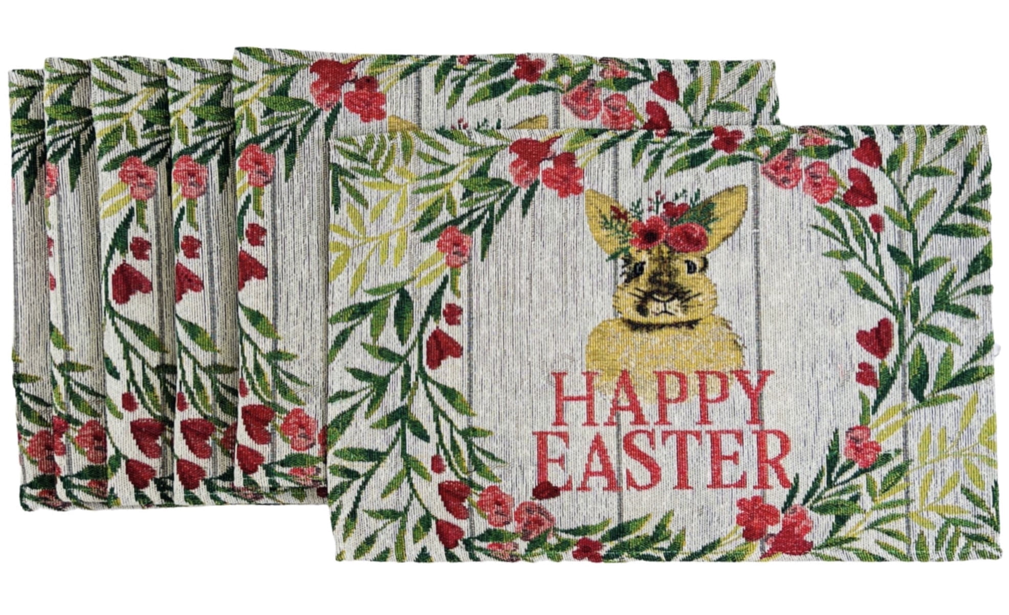Serafina Home Placemats Happy Easter Bunny Yellow Polyester Rectangular Set of 6 13" x 19"