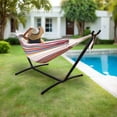 thumbnail image 4 of Lazy Daze 9-ft. Brazilian Double Hammock with Stand, Pillow, and Carrying Case, Blue/Green Striped, 4 of 8