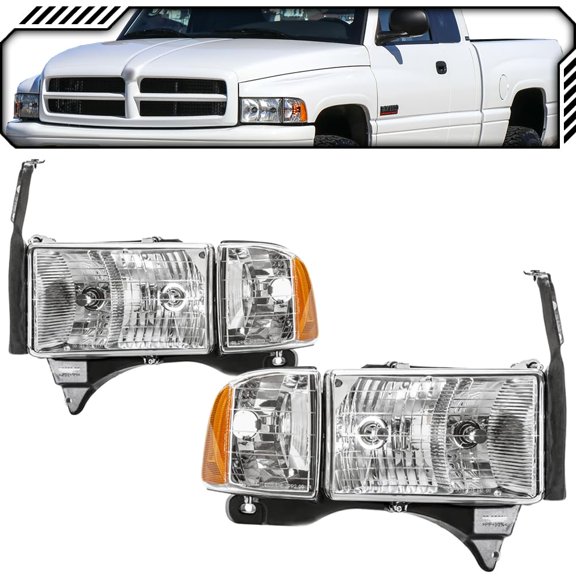 EPIC LIGHTING OE Style Halogen Headlights Assembly Replacement for DODGE 99-02 RAM 1500 2500 3500 w Sport Package [ CH2502123 CH2503123 55077025AC 55077024AC ] Pair