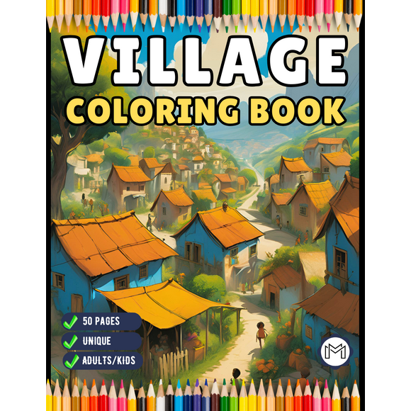 Cozy Village Coloring Book Christmas Holiday Gift for Adults Kids Men Women Boys Girls Teens 50 Pages Fairy Village Coloring Activity Book