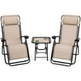 thumbnail image 1 of Gymax Lot de 3 Chaises Longues Inclinables Zéro Coussins Table Portables Pliants Beige, 1 of 10