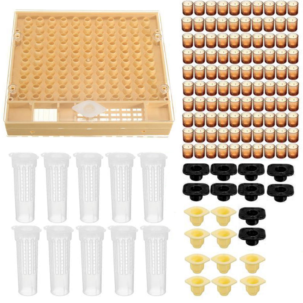 Beekeeping Cup Kit 100 Cell Cups Bee Tool Set Queen Rearing System Bee Nicot Complete Catcher Cage Apiculture Helper Beekeeping Equipment Bee Keeping 130x147mm,Yellow
