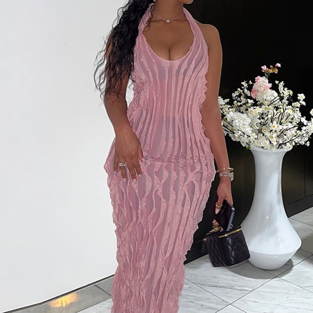 Vestido de verano para mujer vestido ajustado con cordones escote en V profundo ropa de fiesta de color sólido Hugtrwg Para estrenar