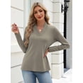 thumbnail image 3 of Zeagoo V Neck Blouse for Women Casual Dressy Basic Tops Soft Solid Long Sleeves Shirts Trendy Fall Tops, 3 of 8