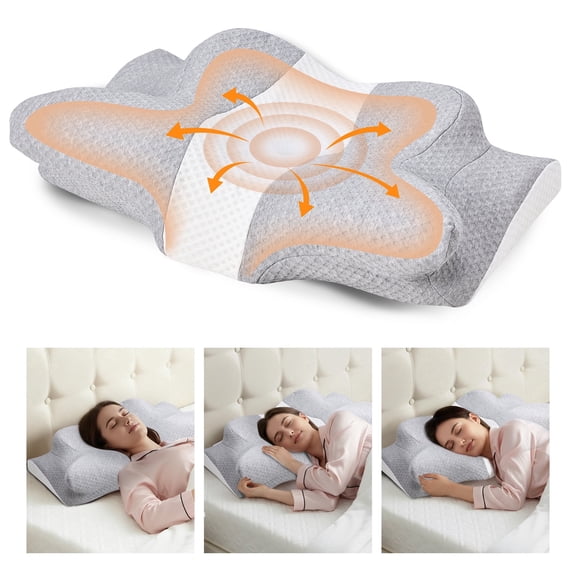 EDX Bed Pillows for Neck Pain and Shoulder Relief,Ergonomic Side Sleeper Pillow for Contour Support for Bed Sleeping,Memory Foam Pillows Orthopedic Pillow for Back Stomach Sleepers,Gray